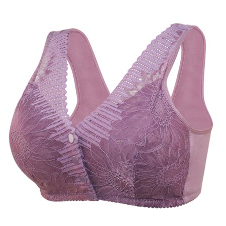 Roliyen Women S Adjustable Sports Front Closure Extra-Elastic Breathable Lace Trim Bra