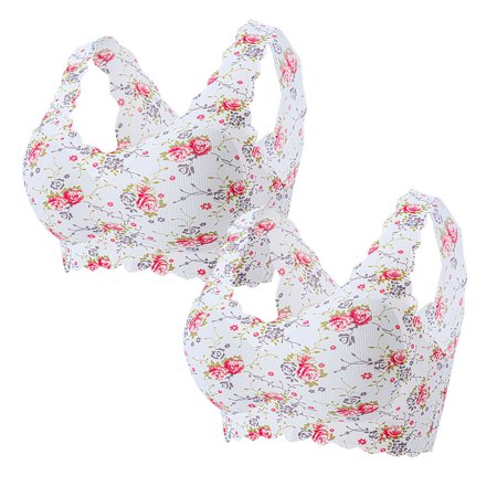 Roliyen 2PC Women S Sexy Plus-Size Print Unblemished with Ice Silk Floral Bra Underwear