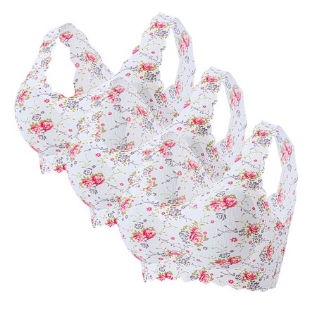 Roliyen 3PC Women S Sexy Plus-Size Print Unblemished with Ice Silk Floral Bra Underwear