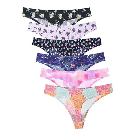 Roliyen 6PCS Ladies Briefs One-piece Panties Feminine Seamless Breathable Print Thong