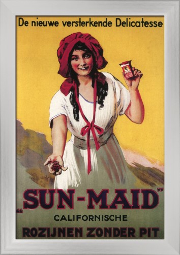Dutch - Sun-Maid California Raisin - Vintage Advertisement (12x18 Giclee Art Print, Gallery Framed, Silver Wood)