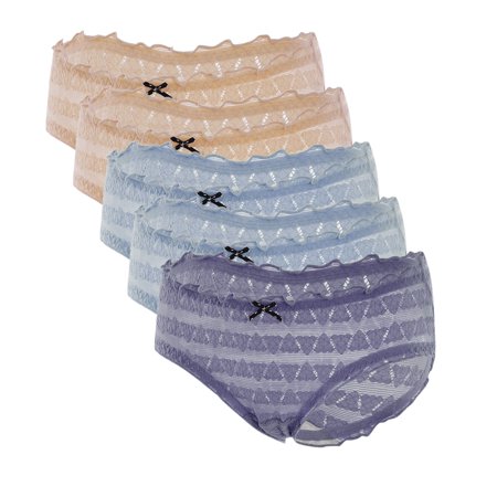 Roliyen Women S Sexy Thin Briefs in Solid Color with Lace Mid-Waist Underwear 5PC