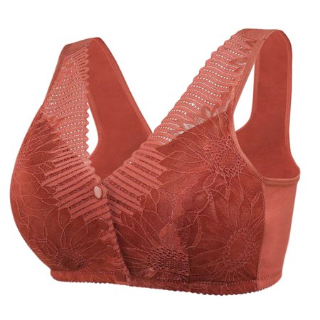 Roliyen Women S Adjustable Sports Front Closure Extra-Elastic Breathable Lace Trim Bra