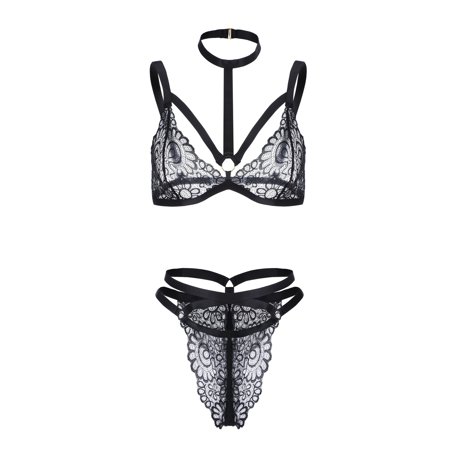 Roliyen New Sexy Fashion Love Lace Lingerie Underwear Sleepwear Steel Ring Pajamas