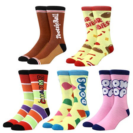 Chocolate Tootsie Roll Pops Candy Labels Casual Fun Crew Socks for Boys 5-Pack