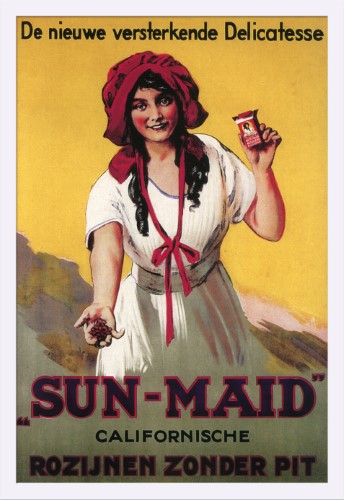 Dutch - Sun-Maid California Raisin - Vintage Advertisement (24x36 Giclee Art Print, Gallery Framed, White Wood)