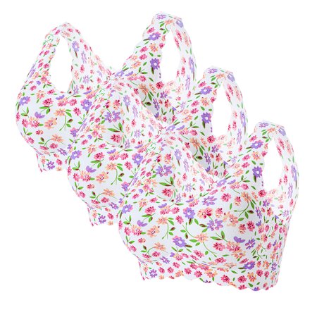 Roliyen 3PC Women S Sexy Plus-Size Print Unblemished with Ice Silk Floral Bra Underwear