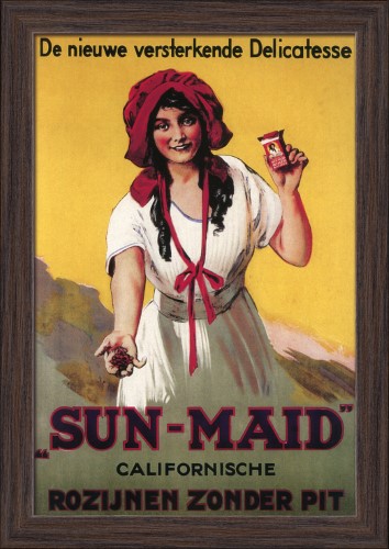 Dutch - Sun-Maid California Raisin - Vintage Advertisement (12x18 Giclee Art Print, Gallery Framed, Espresso Wood)
