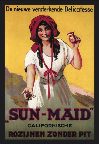 Dutch - Sun-Maid California Raisin - Vintage Advertisement (24x36 Giclee Art Print, Gallery Framed, Black Wood)