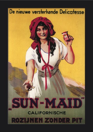 Dutch - Sun-Maid California Raisin - Vintage Advertisement (12x18 Giclee Art Print, Gallery Framed, Black Wood)
