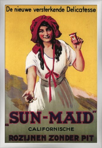 Dutch - Sun-Maid California Raisin - Vintage Advertisement (24x36 Giclee Art Print, Gallery Framed, Silver Wood)