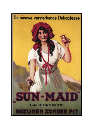 Dutch - Sun-Maid California Raisin - Vintage Advertisement (12x18 Framed Gallery Wrapped Stretched Canvas)