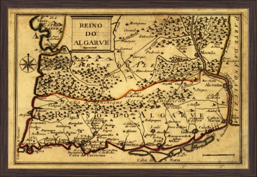 Portugal - (1744) - Panoramic Map (36x24 Giclee Art Print, Gallery Framed, Espresso Wood)