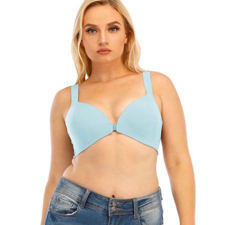 Roliyen Women S Large Size Solid Color Bra Without Steel Ring and Seamless Front Buckle