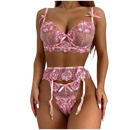 Roliyen Steel Ring Bra Embroidery Underwear G-String Women Lingerie Garter Belt Thong