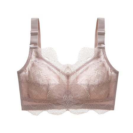 Roliyen Ladies No Steel Ring Gathered Adjustable Lace Big Breasts Show Small Sexy Bra