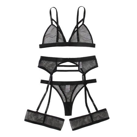 Roliyen New Sexy Fashion Lace Lingerie Underwear Sleepwear Wireless Pajamas Garter