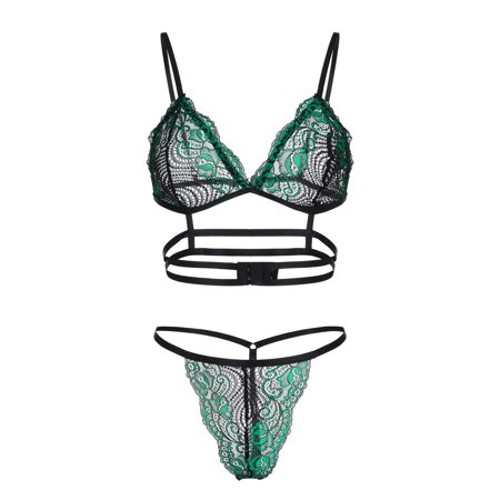 Roliyen Women Lingerie Lace Bra Underwear Sleepwear G-string Pajamas Thong