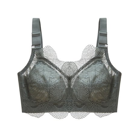 Roliyen Ladies No Steel Ring Gathered Adjustable Lace Big Breasts Show Small Sexy Bra