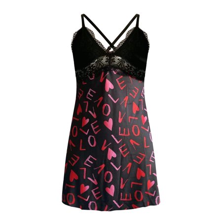 Roliyen Sling Pajamas Nightdress Lingerie Women Underwear Sleepwear Printing Satin