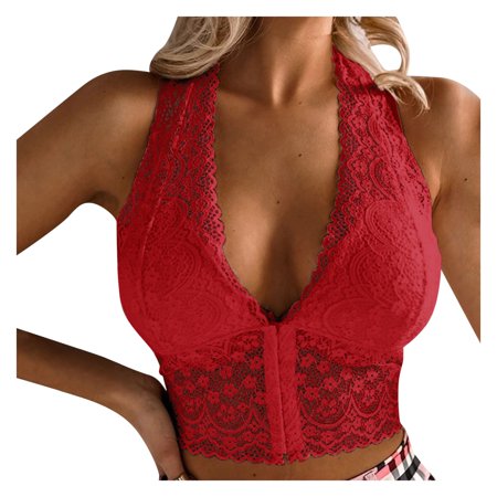 Roliyen Women Plus Size Vest Crop Wireless Bra Lingerie Sexy V-Neck Underwear Camisole