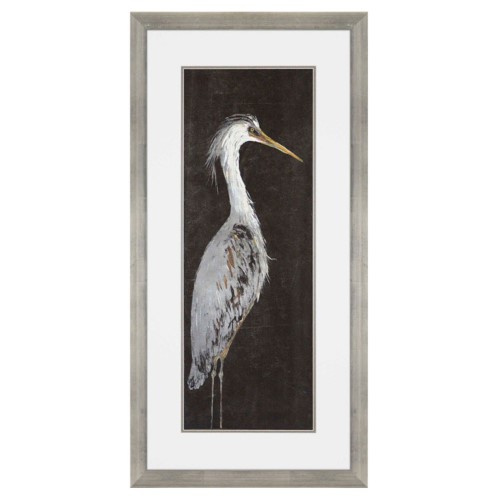 Heron on Black II Framed Art Giclee Under Glass