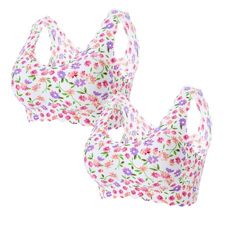 Roliyen 2PC Women S Sexy Plus-Size Print Unblemished with Ice Silk Floral Bra Underwear