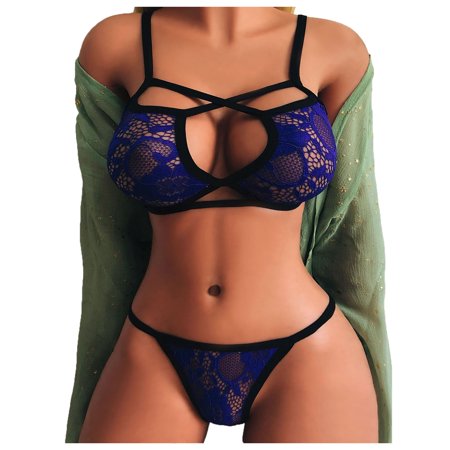 Roliyen Alluring Women Cage Bra Elastic Cage Bra Strappy Hollow Out Bra Bustier Set