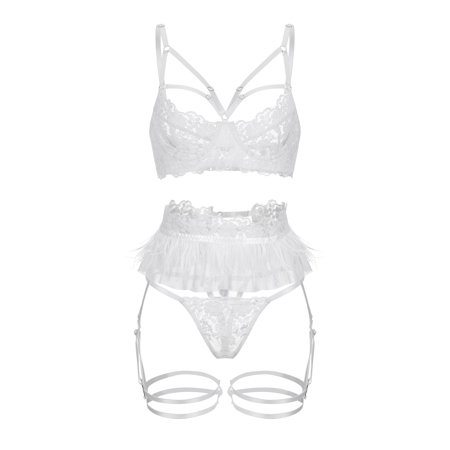 Roliyen Steel Ring Bra Embroidery Underwear G-String Women Lingerie Garter Belt Thong