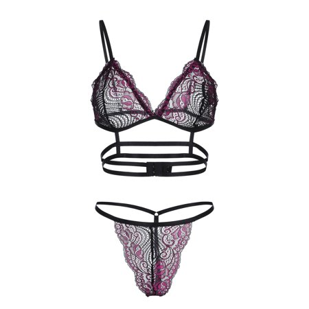 Roliyen Women Lingerie Lace Bra Underwear Sleepwear G-string Pajamas Thong