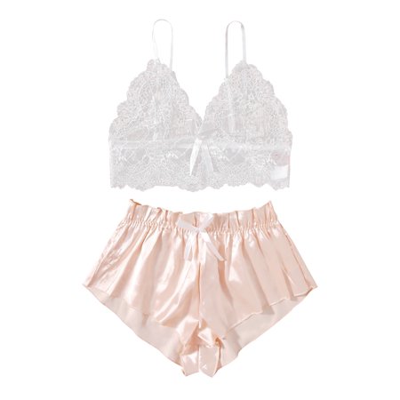 Roliyen Satin Silk Pajamas Women Nightdress Lingerie Lace Underwear Sleepwear Printing