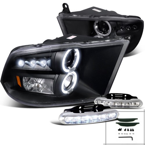 Spec-D Tuning Black 2009-2017 Dodge Ram LED Halo Projector Headlights Signal + LED Fog Lamps (Left + Right) 09 10 11 12 13 14 15 16 17