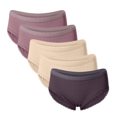 Roliyen Women S Sexy Thin Briefs in Solid Color with Lace Mid-Waist Underwear 5PC