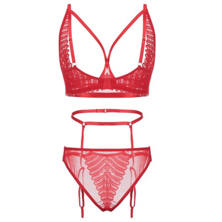 Roliyen New Sexy Fashion Love Lace Lingerie Underwear Sleepwear Steel Ring Pajamas