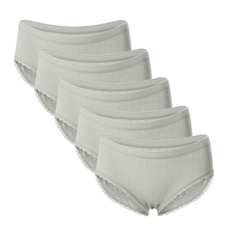 Roliyen Women S Sexy Thin Briefs in Solid Color with Lace Mid-Waist Underwear 5PC