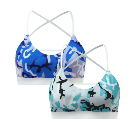 Roliyen 2PC Women Fashion Back Strap Workout Sport Yoga Underwear Bras Lingerie