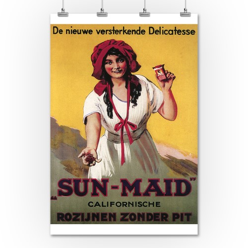 Dutch - Sun-Maid California Raisin - Vintage Advertisement (36x54 Giclee Gallery Print, Wall Decor Travel Poster)
