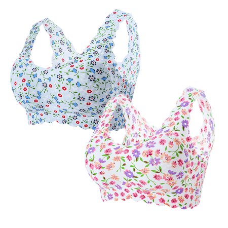 Roliyen 2PC Women S Sexy Plus-Size Print Unblemished with Ice Silk Floral Bra Underwear