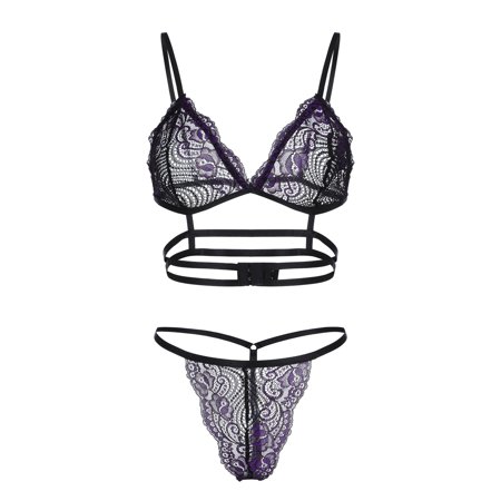 Roliyen Women Lingerie Lace Bra Underwear Sleepwear G-string Pajamas Thong