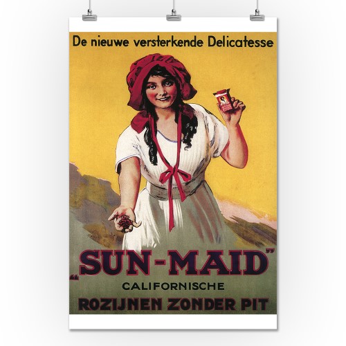 Dutch - Sun-Maid California Raisin - Vintage Advertisement (24x36 Giclee Gallery Print, Wall Decor Travel Poster)