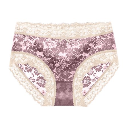 Roliyen Women S Underwear Panties Seamless Flower Print High-waist Lace Intimates
