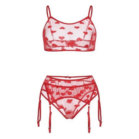 Roliyen Women Sexy Love Lace Lingerie Underwear Sleepwear G-string Pajamas Garter