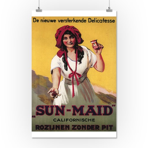 Dutch - Sun-Maid California Raisin - Vintage Advertisement (16x24 Giclee Gallery Print, Wall Decor Travel Poster)