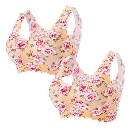 Roliyen 2PC Women S Sexy Plus-Size Print Unblemished with Ice Silk Floral Bra Underwear