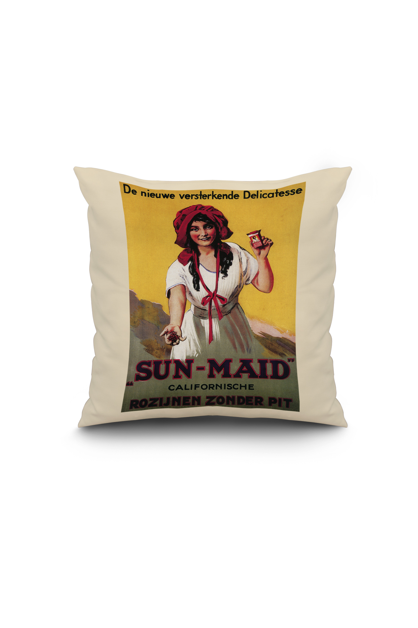 Dutch - Sun-Maid California Raisin - Vintage Advertisement (16x16 Spun Polyester Pillow, White Border)