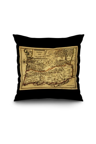 Portugal - (1744) - Panoramic Map (18x18 Spun Polyester Pillow, Black Border)