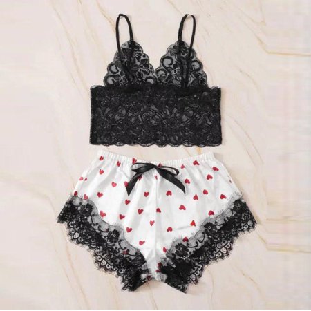 La Belle Fantastique Oakley Lace Silk Nightwear Shorts Set | Pajama Set | Lingerie Set | Sexy Lingerie | Underwear Set | Anniversary Gift