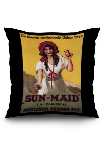 Dutch - Sun-Maid California Raisin - Vintage Advertisement (20x20 Spun Polyester Pillow, Black Border)
