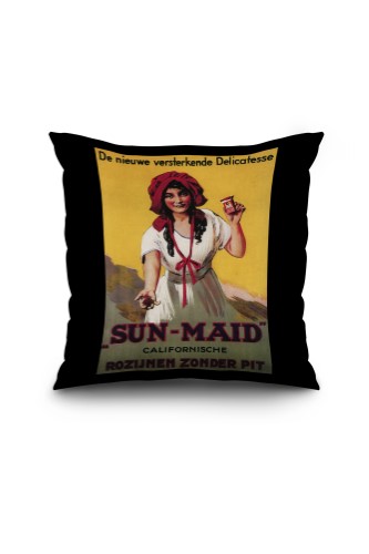 Dutch - Sun-Maid California Raisin - Vintage Advertisement (18x18 Spun Polyester Pillow, Black Border)