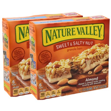 Nature Valley Sweet and Salty Nut Almond Granola Bars  6 Ct. Pack of 2 Made with 100% Natural Oats on-the-Go Snack Bars